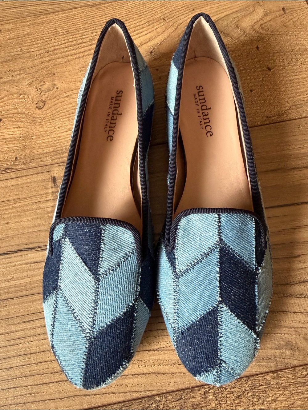 Sundance Patchwork two tone Chevron Denim Loafer Flats Made in Italy Size 38